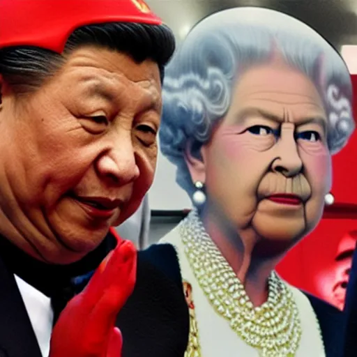 Image similar to Xi Jinping in a boxing match with the Queen of England,