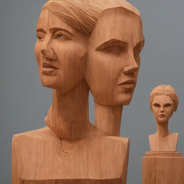 Prompt: 2 0 0 ft geometric minimalist accurate figurative sculpture of scarlett johansson, beautiful symmetrical!! face accurate face detailed face realistic proportions, hand - carved out of red oak wood on a pedestal by stephan balkenhol and martin puryear, cinematic lighting shocking detail 8 k