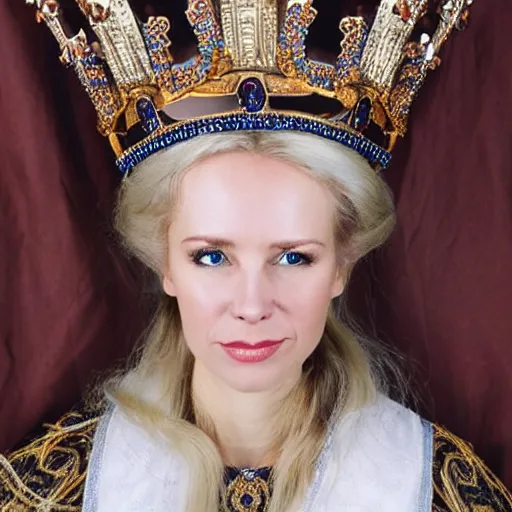 Image similar to photo of a real! beautiful nordic queen with ornate crown and cloak