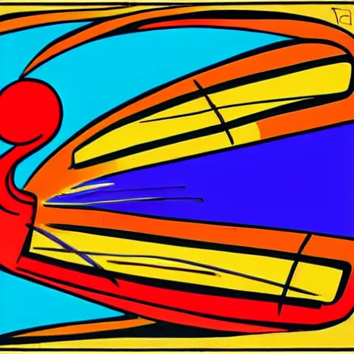 Prompt: A beautiful computer art of a large, colorful bird with a long, sweeping tail. The bird is surrounded by swirling lines and geometric shapes in a variety of colors Pizza Hut, cubic zirconia by William Gropper romantic