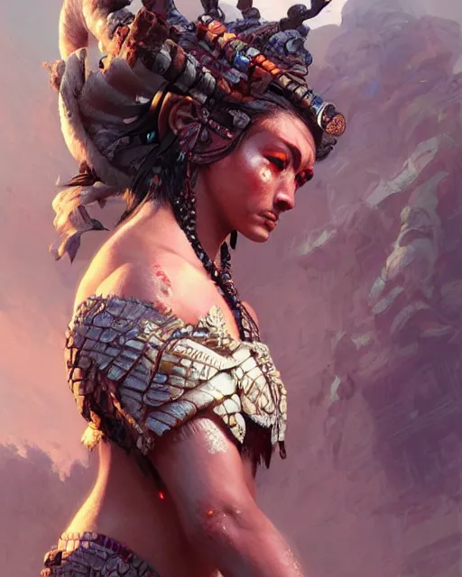 Prompt: ultra realistic mayan warrior, fantasy, intricate, elegant, highly detailed, digital painting, artstation, concept art, smooth, sharp focus, illustration, edge highlights, beautiful light and shadows, art by krenz cushart and greg rutkowski and sachin teng and sergey kolesov and ruan jia and heng z