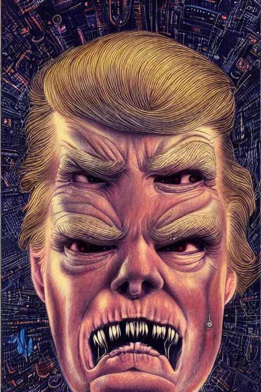 Image similar to donald trump's disgusting true form, horror, high details, intricate details, by vincent di fate, artgerm julie bell beeple, 90s, inking, vintage 60s print