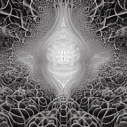 Prompt: a beautiful 3 d painting of a sprawling intricate mandelbrot fractal cathedral populated by julia fractals by android jones, carved soap, white color scheme, volumetric lighting, dynamic lighting, dramatic lighting, high contrast, depth of field, carved marble, opalescent, sacred geometry, religious, angelic, catholicpunk, stark, trending on artstation