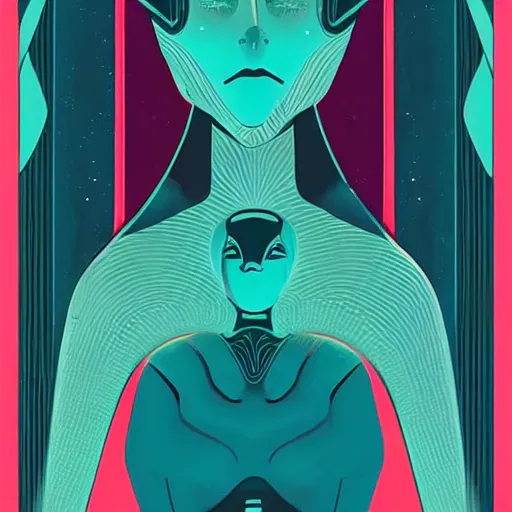 Prompt: art deco of a space woman, teal palettes, Alien horror inspired, random