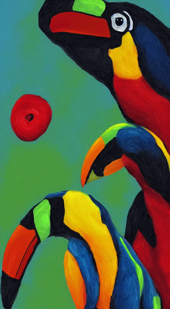 Image similar to child of toucan Sam and a horse, detailed, digital painting