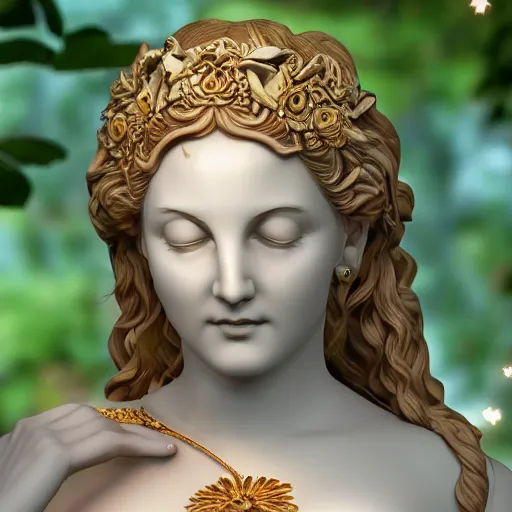 Image similar to Aphrodite - Goddess of Love, magical garden, detailed 8k render, 8k postprocessing