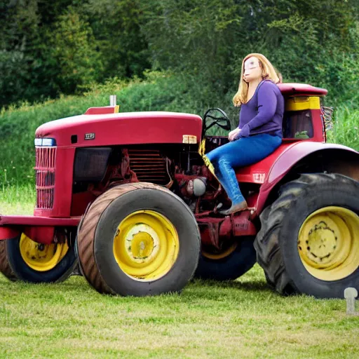 Image similar to Adele driving a tractor, photograhy