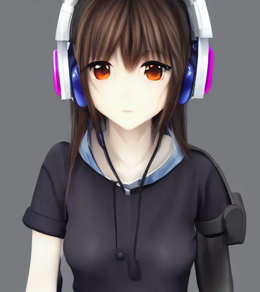 Image similar to squareenix style 3d anime girl wearing headphone listening to amplifier trending on pixiv skeb artstation photo portrait Miyazaki technoir style