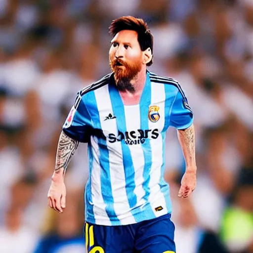 Image similar to “A medium shot photograph of Lionel Messi in a Real Madrid shirt”