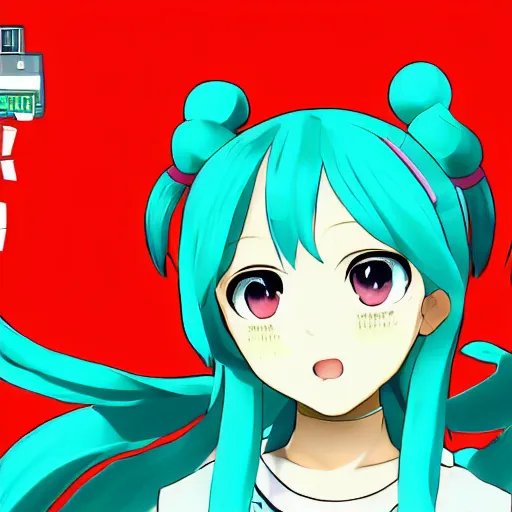 Prompt: hatsune miku v 4 in the style of gta loading screens