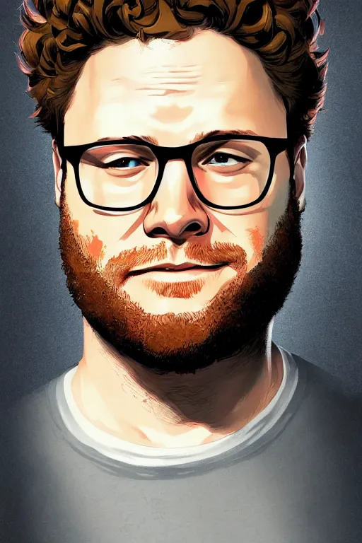 Prompt: seth rogen, manga cover art, detailed color portrait, artstation trending, 8 k, greg rutkowski