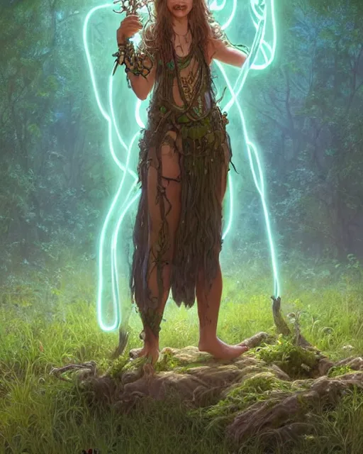 Prompt: portrait of a cute druid, male, bioluminescent, wires, horror, happy, highly detailed, digital painting, cinematic, hyperrealism, dark retrowave, art by pixar and stanley lau and artgerm and magali villeneuve and alphonse mucha, artstation, octane render, cgsociety