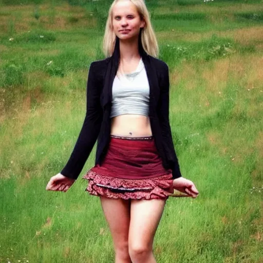 Prompt: Beautiful nordic woman on a mini skirt