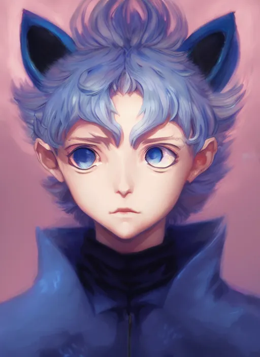 Prompt: Dramatic portrait of Neferpitou from Hunter x Hunter, blue sweater, cat ears, intricate, highly detailed, digital painting, artstation, concept art, sharp focus, illustration, art by greg rutkowski and Ross Tran