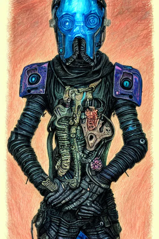 Image similar to cyberpunk occultist eldritch austronaut, colored pencil painting, high detail