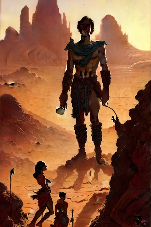 Image similar to John Carter standing in front of Martian ruins by Stanley Artgerm Lau, greg rutkowski, thomas kindkade, alphonse mucha, loish, norman Rockwell