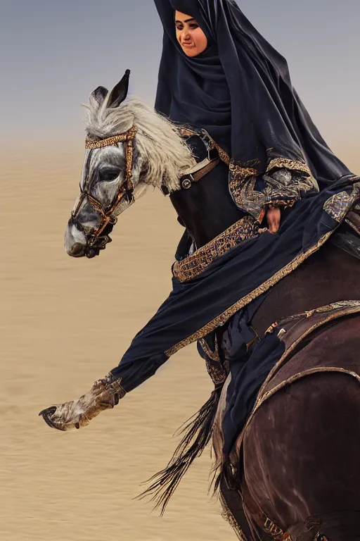 Prompt: hyperrealistic portrait from middle eastern burqa woman riding horse, super highly detail, accurate boroque, without duplication content, white border frame, medium close up shot, justify content center, symmetrical, incrinate, cinematic, dust.