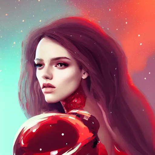 Image similar to Portrait of very very very very very very beautiful woman, spacesuit, red eyes, intricate, elegant, highly detailed, digital painting, artstation, concept art, smooth, sharp focus, illustration
