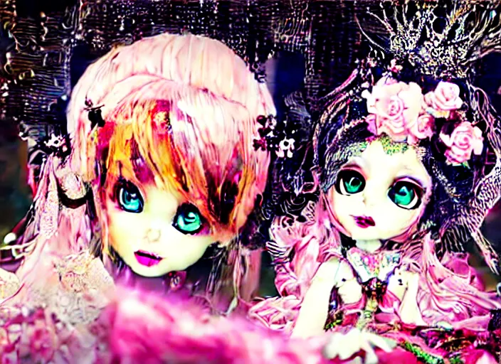 Image similar to baroque bedazzled gothic royalty frames surrounding a pixelsort emo demonic horrorcore japanese beautiful fairy kei doll, sharpened early computer graphics, remastered chromatic aberration