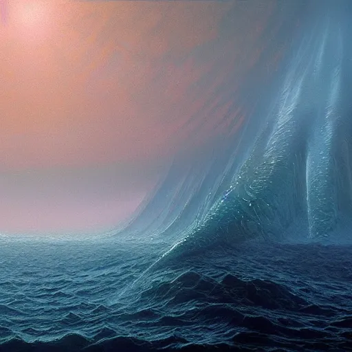 Prompt: crystalized Alien ocean by Zdzisław Beksiński and Greg Rutkowski
