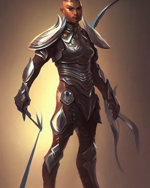 Prompt: concept art of a futurstic warrior, wearing tight slim futurstic armor, holding a futurstic blade | cute - fine - fine details by stanley artgerm lau, wlop, rossdraws, and sakimichan, trending on artstation, brush strokes