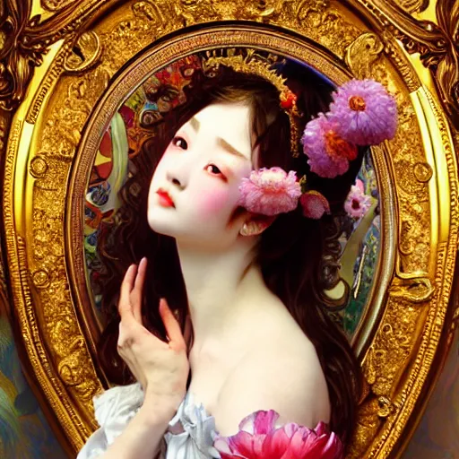 Image similar to a masterpiece ultrarealistic ultradetailed portrait of beautiful love girl maid lady baroque renaissance. medium shot, intricate, elegant, by stanley artgerm lau, wlop, alphonse mucha, rossdraws, andrei riabovitchev, yoshitaka amano. flower background my james jeand and takashi murakami.