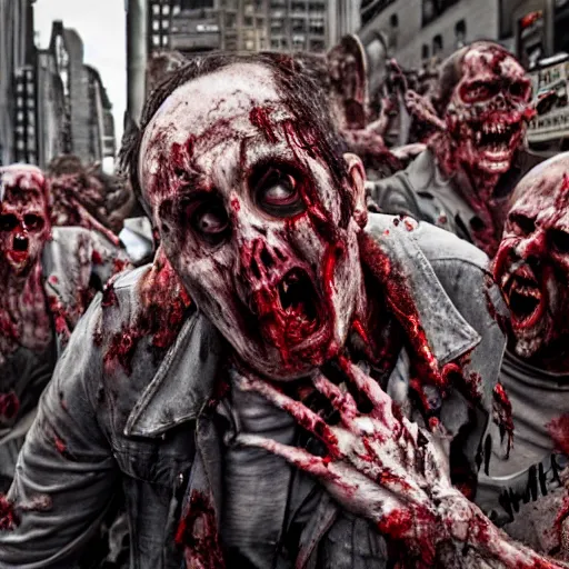 Image similar to a demonic zombie horde in new york city, 4k, high detail, high-resolution photograph, professional photography, ultra-detail