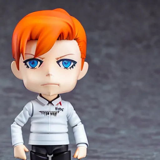 Image similar to a david bowie nendoroid with face makeup, product shot