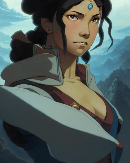 Image similar to korra from the legend of korra, character portrait, portrait, close up, concept art, intricate details, highly detailed by greg rutkowski, michael whelan and gustave dore