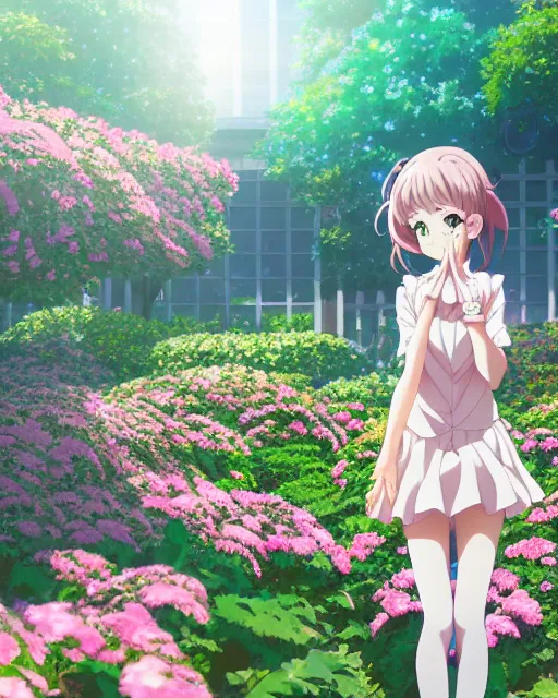 Prompt: cyborg girl in rose garden, contemplation, anime epic artwork, kyoto animation, key visual, 4 k, ultra fine detail