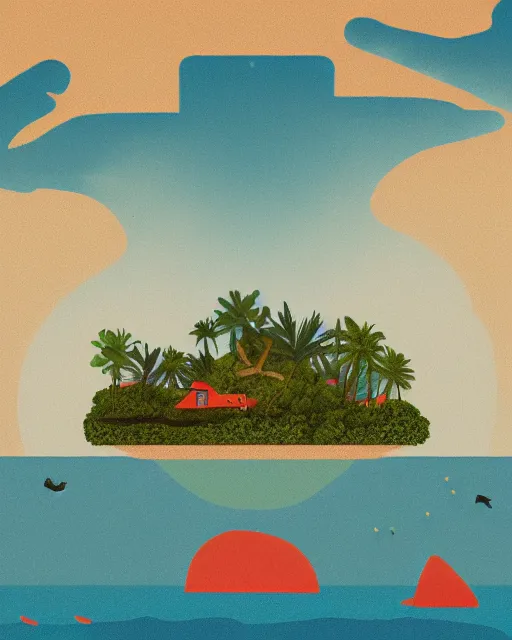 Prompt: a small island illustration by lorenzo lanfranconi