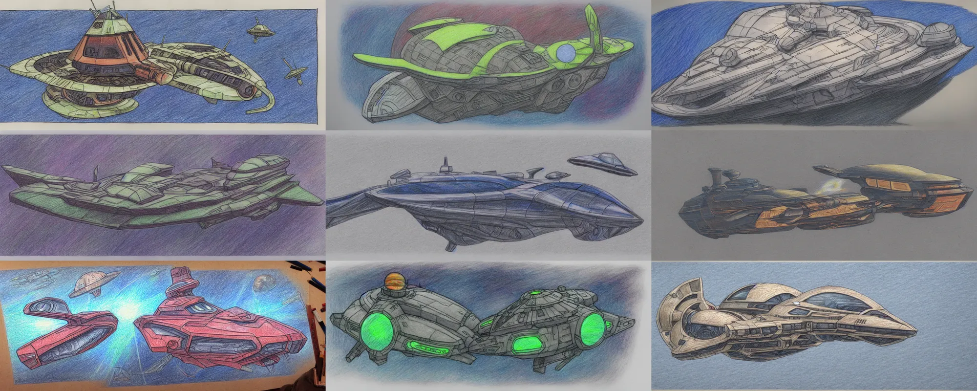 Prompt: colored pencil drawing of an alien scout ship