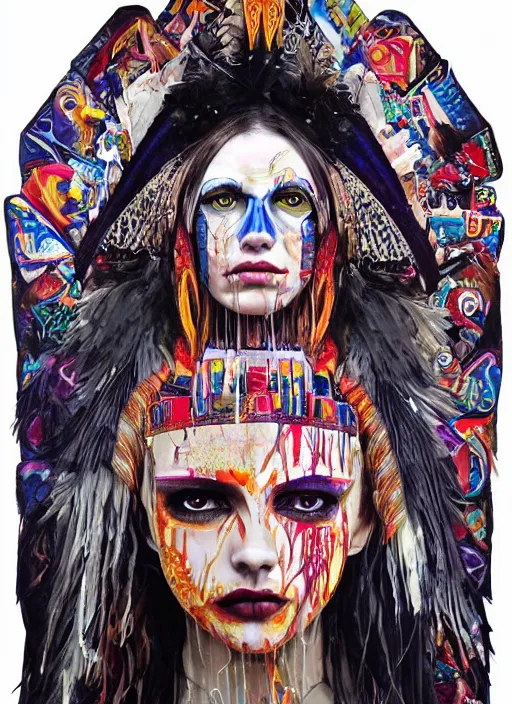 Image similar to tripping cult magic psychic woman, subjective consciousness psychedelic, epic occult ritual symbolism story iconic, dark witch headdress, oil painting, robe, symmetrical face, greek dark myth, by Sandra Chevrier, masterpiece