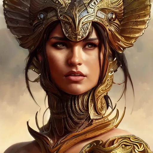 Prompt: fullbody portrait of pelin baynazoğlu, muscular, upper body,big chest, amazon warrior, fantasy, intricate, elegant, highly detailed, digital painting, artstation, concept art, matte, sharp focus, illustration, art by Artgerm and Greg Rutkowski and Alphonse Mucha