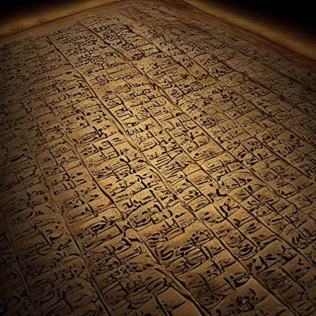 Image similar to ultra - realistic photo a partially - unrolled dead sea scroll with nabeatean aramaic in sideways columns, dark, brooding, volume lighting, atmospheric lighting, painted, intricate, ultra detailed by dave dorman, well composed, best on artstation, cgsociety, epic, stunning, gorgeous, intricate detail, wow, masterpiece