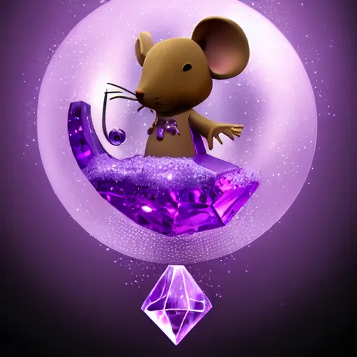 Image similar to mouse reaches for floating purple crystal, RPG Portrait, trending on Artstation, award winning