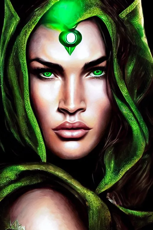 Image similar to majestic and regal portrait of megan fox female green lantern, dc universe, perfect face, beautiful, intricate, epic, elegant, fantasy, highly detailed, digital painting, hard focus, beautiful volumetric lighting, epic light, ultra detailed, by leesha hannigan, ross tran, thierry doizon, kai carpenter, ignacio fernandez rios