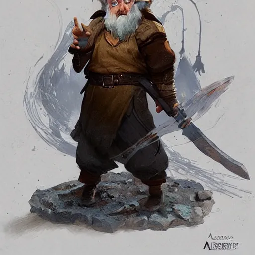 Image similar to Portrait of a gnome called Eldon, who is a young wizard that studied at the School of Abjuration, art by argerm and greg rutkowski, trending on artstation.