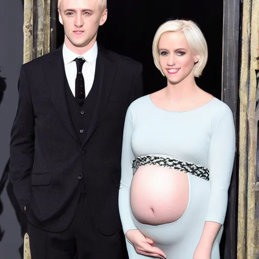 Prompt: photo of draco malfoy pregnant, six months in