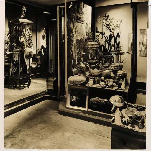 Image similar to An offset photography of an object on display, three colors, (anthropology of wonder), ((exotic artifacts)), bauhause, (tropicalism), (colonial expedition), exhibition, 60s style