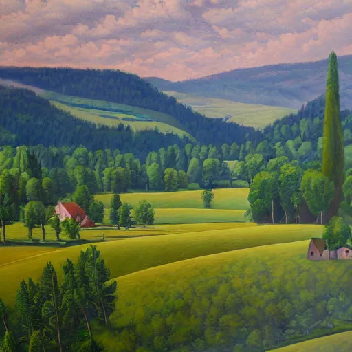 Image similar to intricate professional large format landscape painting of the czech countryside, highly detailed