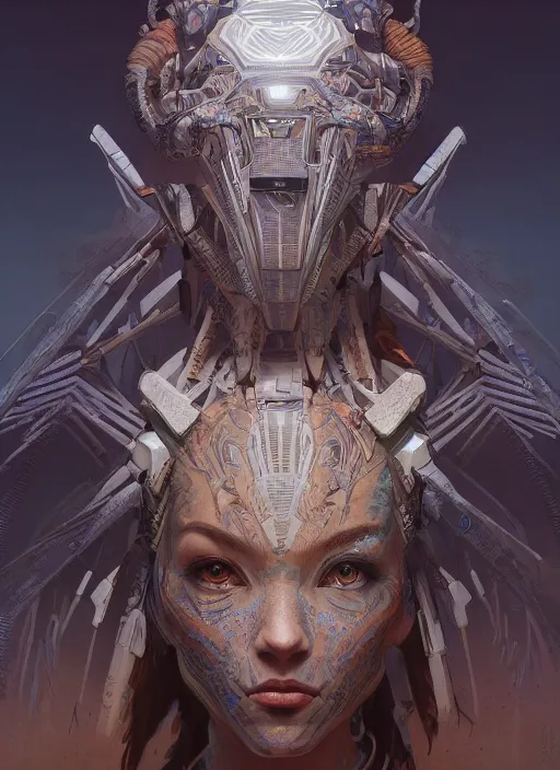 Image similar to symmetry!! portrait of post apocalypse nature alien in the style of horizon zero dawn, machine face, intricate, elegant, highly detailed, digital painting, artstation, concept art, smooth, sharp focus, illustration, art by artgerm and greg rutkowski and alphonse mucha, 8 k