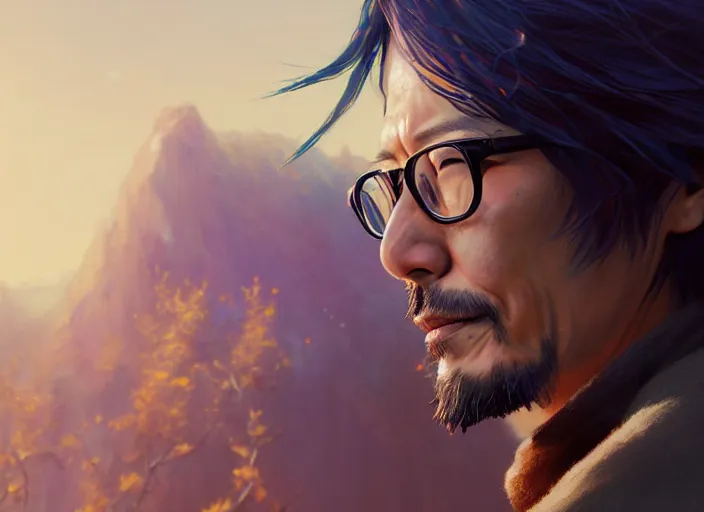 Image similar to highly detailed portrait of hideo kojima, in no game no life, stephen bliss, 8 k, unreal engine, fantasy art by greg rutkowski, loish, rhads, ferdinand knab, makoto shinkai and lois van baarle, ilya kuvshinov, rossdraws, tom bagshaw, global illumination, radiant light, detailed and intricate environment