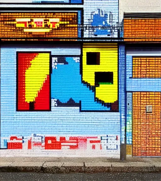 Prompt: street art looking like retro videogames from the 8 0 s, pixelized