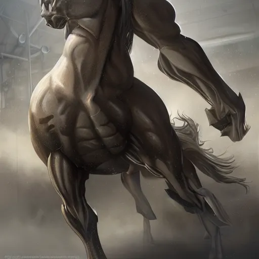 Prompt: a gigantically muscular anthro horse in a research facility wearing a skintight body armor, experimental supersoldier, steroid - fueled physique, long white mane, equine, anthro art, furaffinity, highly detailed, digital painting, artstation, concept art, illustration, art by artgerm, greg rutkowski, ruan jia