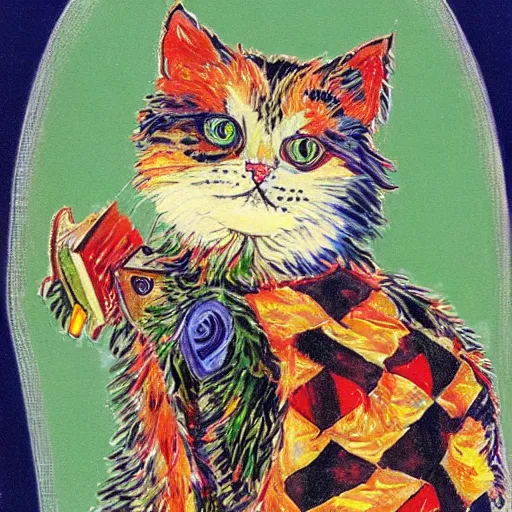 Image similar to trash can cat by louis wain