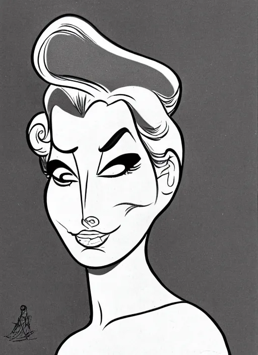 Prompt: closeup profile face line drawing of a girl by dan decarlo, bob clampett, bill ward, max fleischer