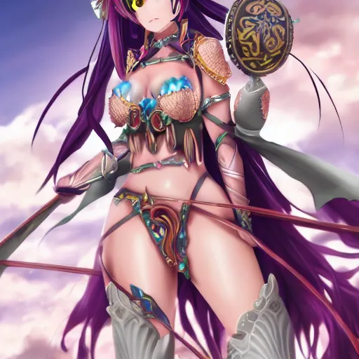 Image similar to a new unique goddess anime character in armor high res, beautiful, dark