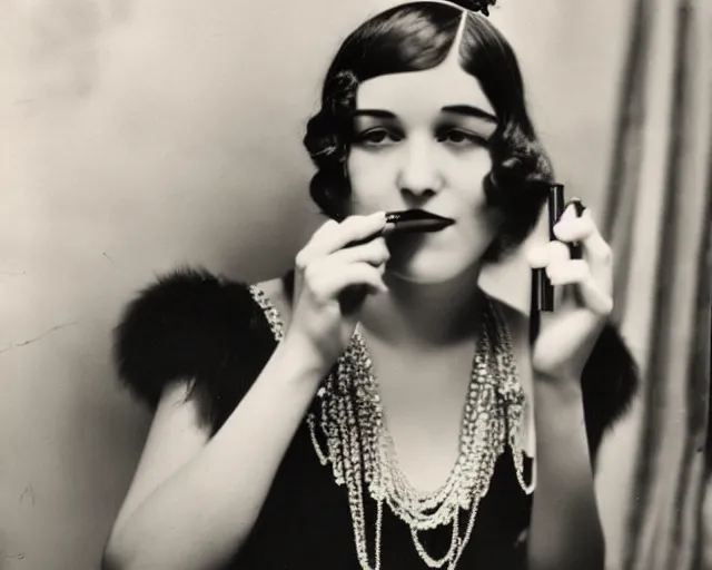 Image similar to 1 9 2 0 s photo of a flapper girl smoking a juul ecig