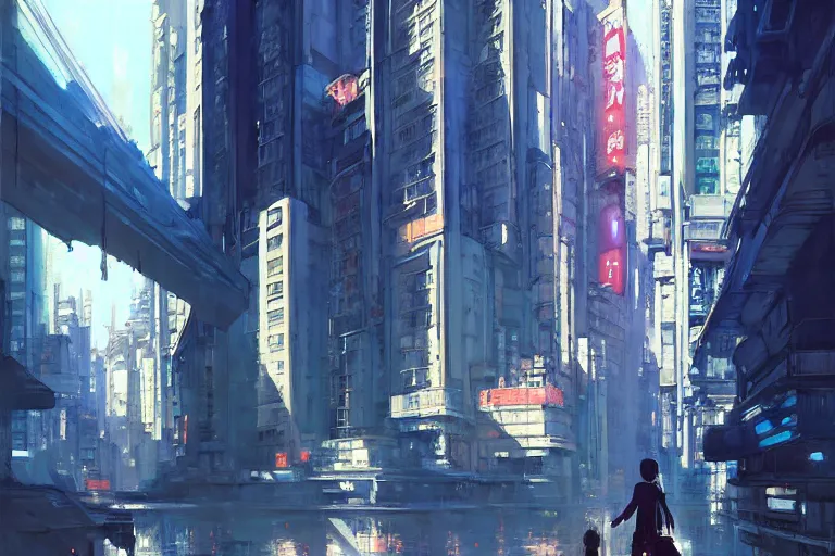 Image similar to painting of a city, fine details. anime, by ilya kuvshinov katsuhiro otomo ghost - in - the - shell style, magali villeneuve, artgerm, rutkowski, wlop jeremy lipkin and giuseppe dangelico pino and michael garmash and rob rey and tsutomu nihei